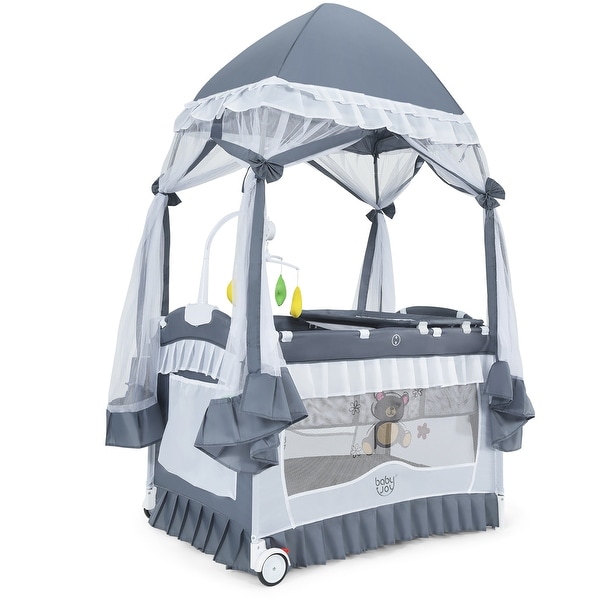 Costway Baby Playard Crib Bed 4 in 1 Portable with Changing Table
