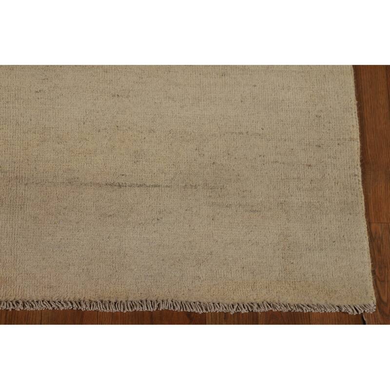 Solid Beige Gabbeh Modern Rug Hand-Knotted Wool Carpet - 4'1"x 5'8"