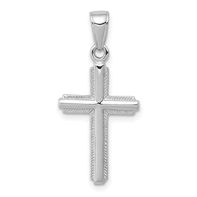 Curata 14k White Gold 18" Striped Border Religious Faith Cross Necklace - 12x20mm