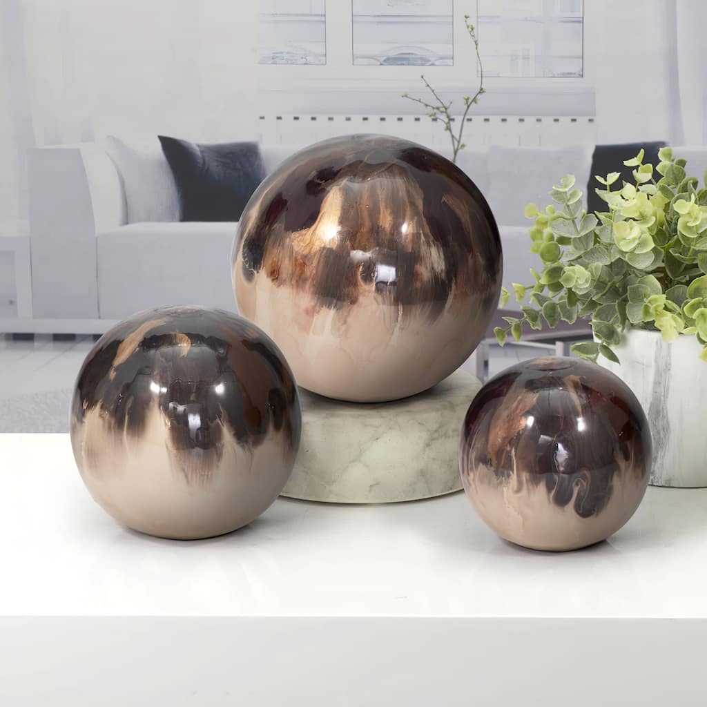 Sagebrook Home Set Of 3 4/5/6" Metal Abstract Round Galaxy Orbs