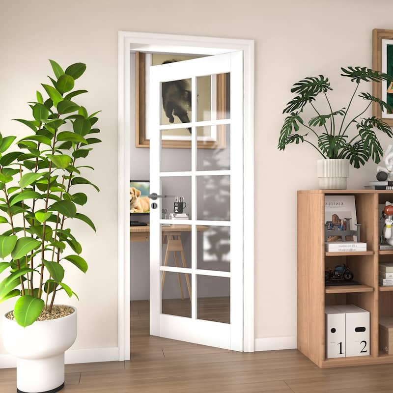 10-Lite Clear Glass Slab Interior Doors Solid Wood White Pre-Finished Surface