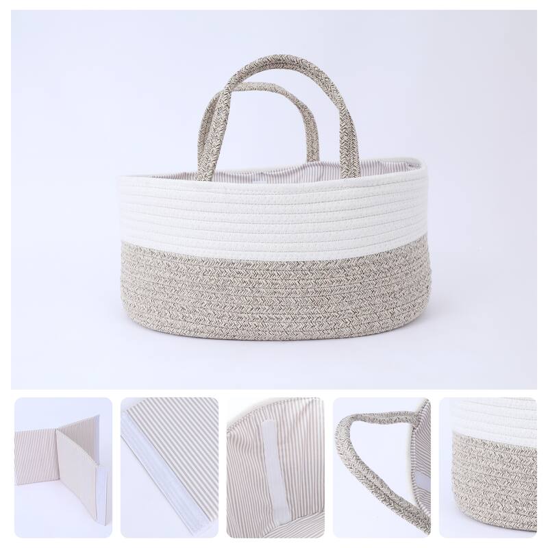 1 Pack Woven Storage Basket Bin with Divider and Handle for Blankets, Clothes, Shoes, Organizer Bin for Living Room Home Decor