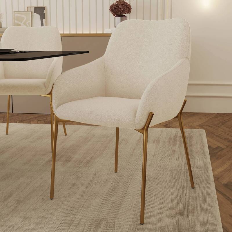 Zaire Upholstered Dining Chair in Velvet/Leather/Boucle with Gold Chrome Iron Set of 4