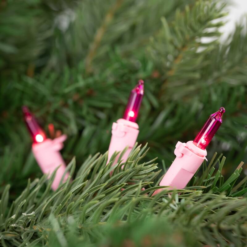 100ct Pink Mini Christmas Light Set, 20ft Pink Wire