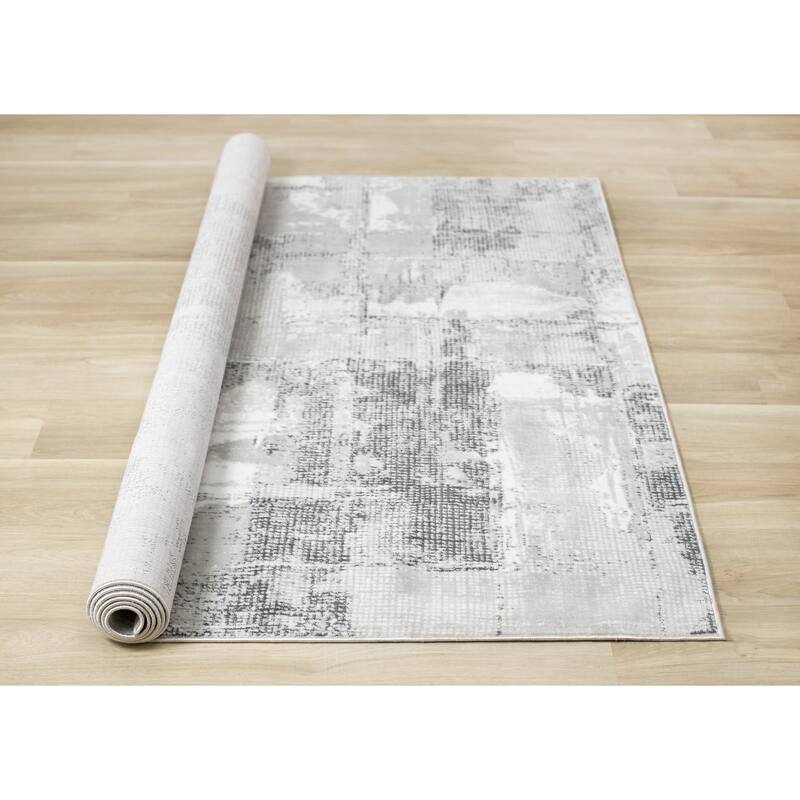 Alpine Rug Co. Washable White/Grey Abstract Area Rug