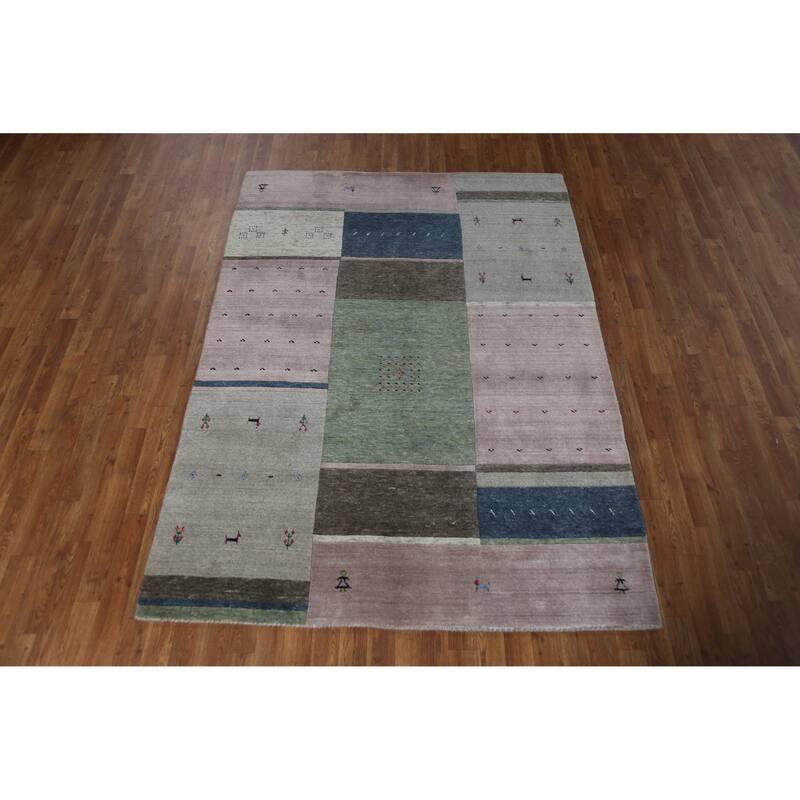 Grey Tribal Gabbeh Indian Area Rug Hand-Knotted Wool Carpet - 5'3" x 7'6"