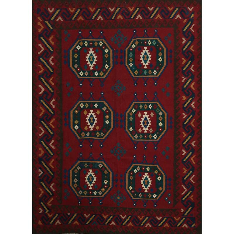 Hand Woven Oriental 100% Wool Carpet Southwestern Tribal Red Kilim Area Rug - 9' 11'' X 8' 6''