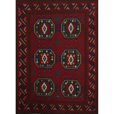 Hand Woven Oriental 100% Wool Carpet Southwestern Tribal Red Kilim Area Rug - 9' 11'' X 8' 6''