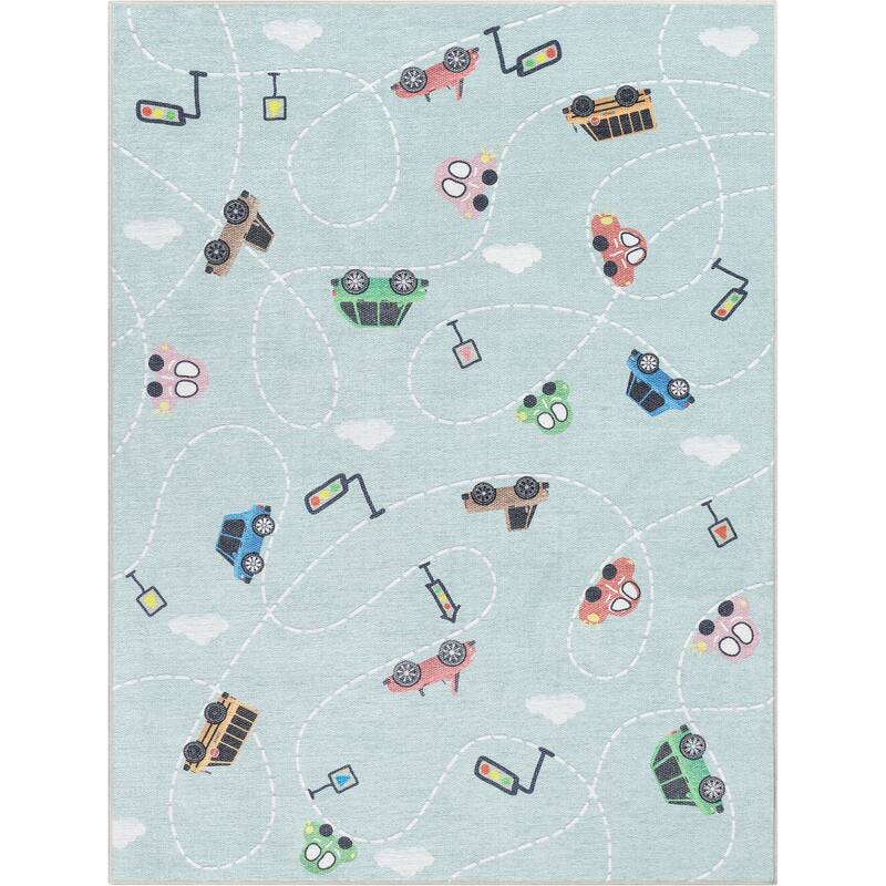 Well Woven Kids Rugs Traffic Modern Machine Washable Area Rug - 6' x 9' - Green