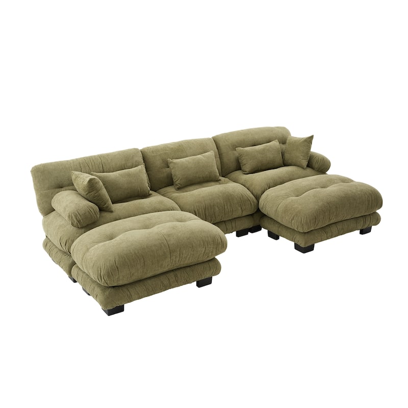 Pelletized Velvet U-shaped Sectional Sofa Modular Chaise Lounge Couch with 2 Ottomans, Deep Seat, Bolster Arms and Pillows