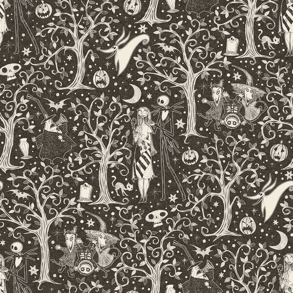 slide 2 of 9, Disney Tim Burton's The Nightmare Before Christmas Sepia Forest Peel and Stick Wallpaper by RoomMates
