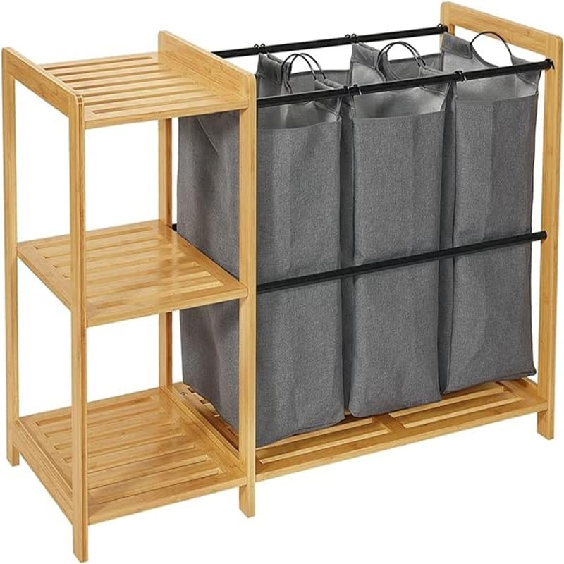 Bamboo Laundry Hamper with Shelves - ‎41.5 x 17 x 29.5