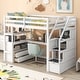preview thumbnail 18 of 29, Wood Loft Bed Twin Size Full Size with Desk and Shelves Two Built-in Drawers Storage Staircase