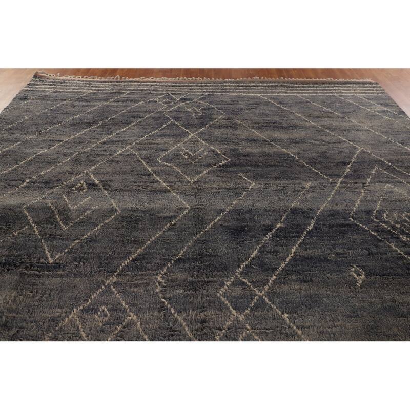 Geometric Moroccan Large Oriental Area Rug Hand-Knotted Wool Carpet - 9'11" x 14'8"