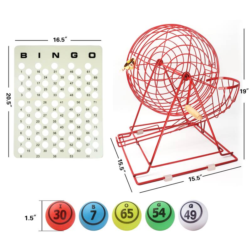 GSE™ Professional Bingo Game Set with Jumbo Bingo Cage and 1.5" Ping Pong Bingo Balls, Plastic Board