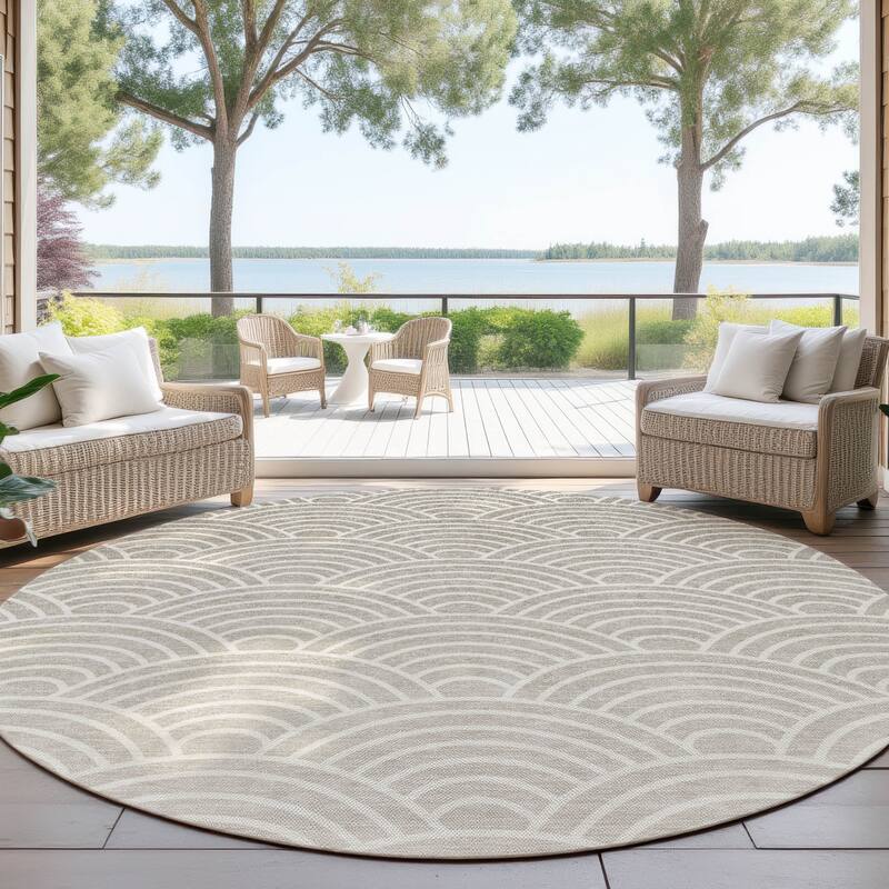 Machine Washable Indoor/ Outdoor Contemporary Poppy Chantille Rug - Ivory - 8' x 8'