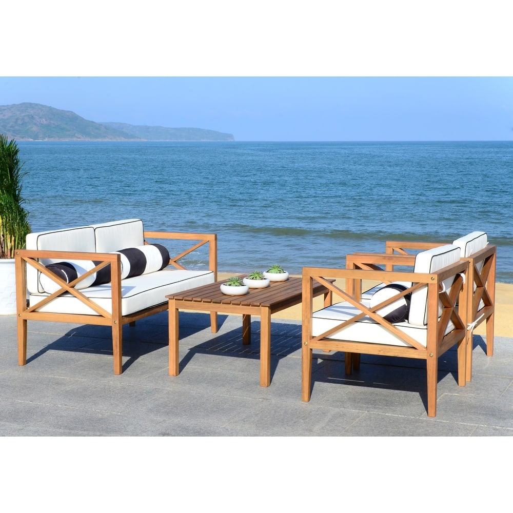 SAFAVIEH Outdoor Dafne 4-Piece Conversation Patio Set with Accent Pillow - 50W x 26D x 25H