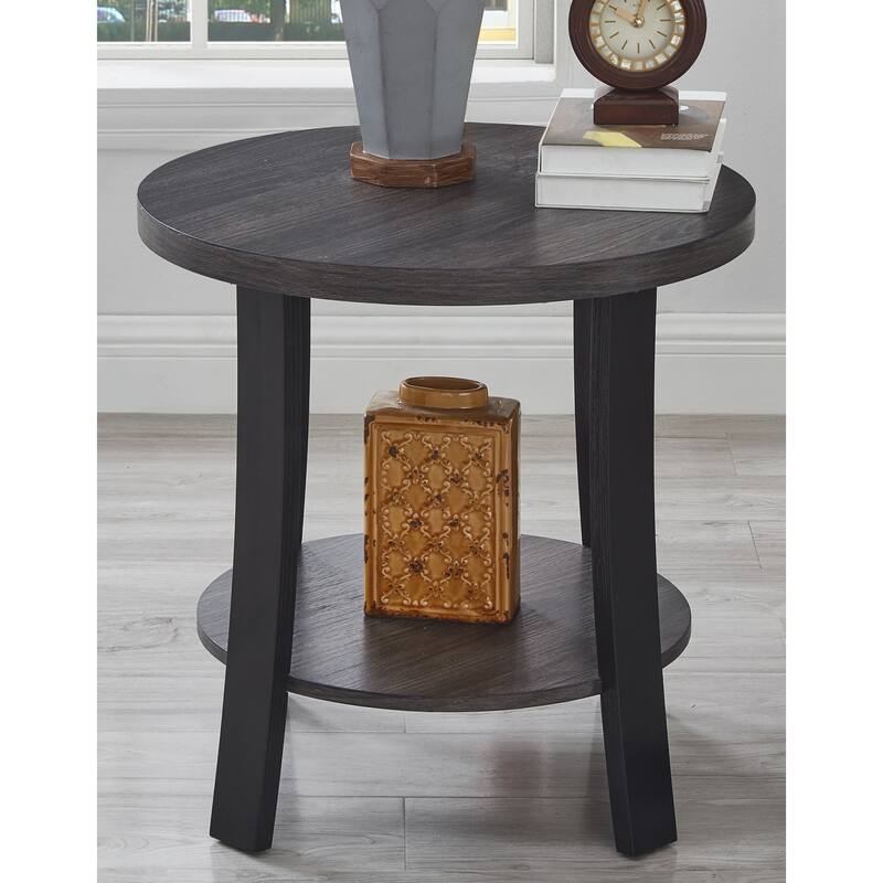 Contemporary Round Wood Shelf End Table for Bedroom or Living Room