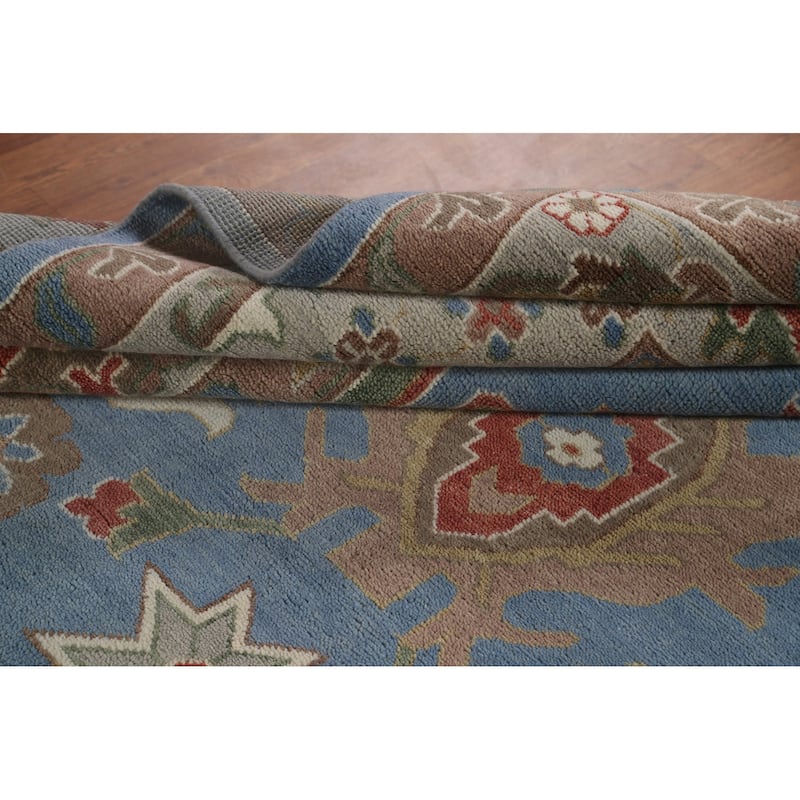 Palace Size Blue Oushak Large Area Rug Hand-Knotted Wool Carpet - 12'0" x 14'11"