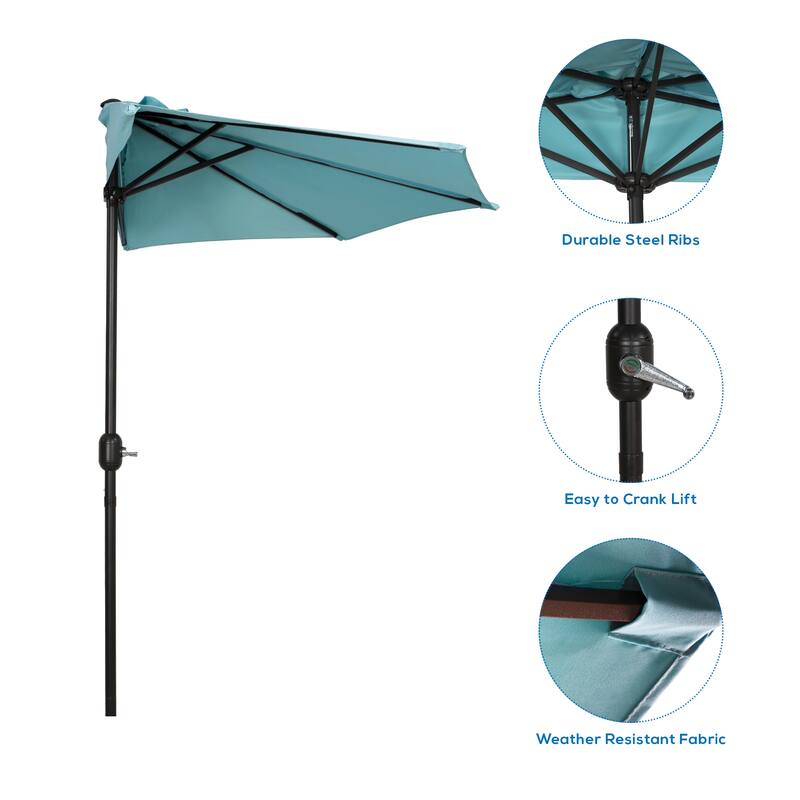 9' Sutton Half Round All-Weather Crank Patio Umbrella