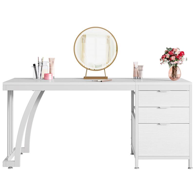 Vanity Desk with 3 Drawers, 59-Inch Large Dressing Table with Reversible Drawers, Chic Makeup Desk for Women Girls