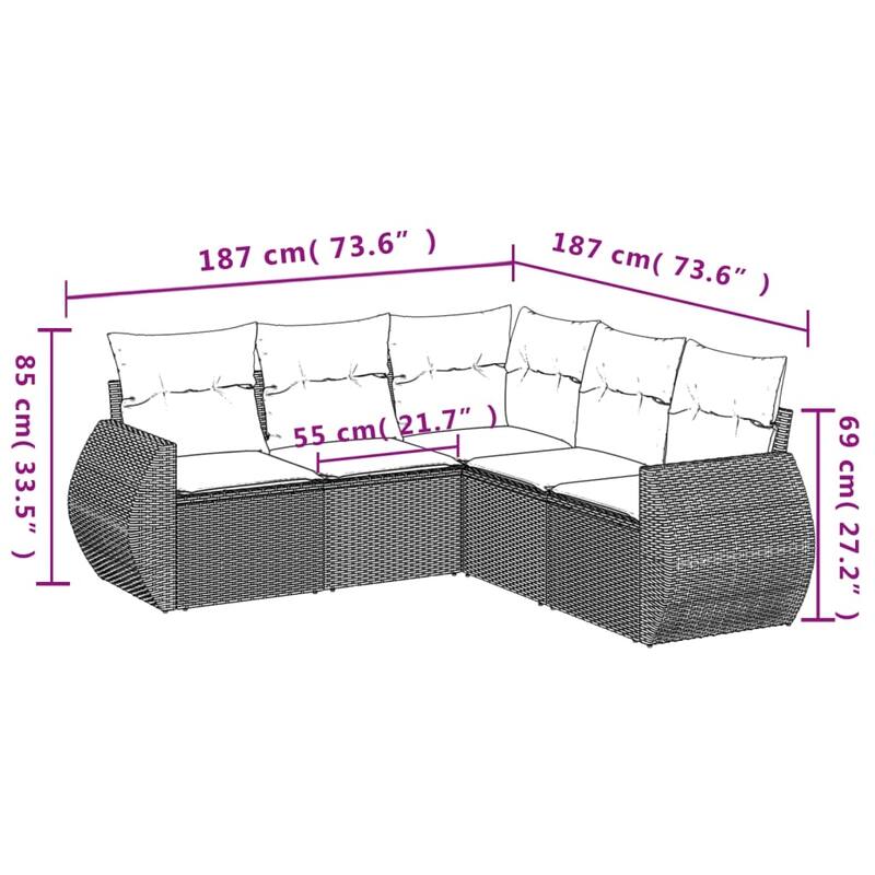 vidaXL Patio Sofa Set with Cushions Outdoor Conversation Furniture Poly Rattan