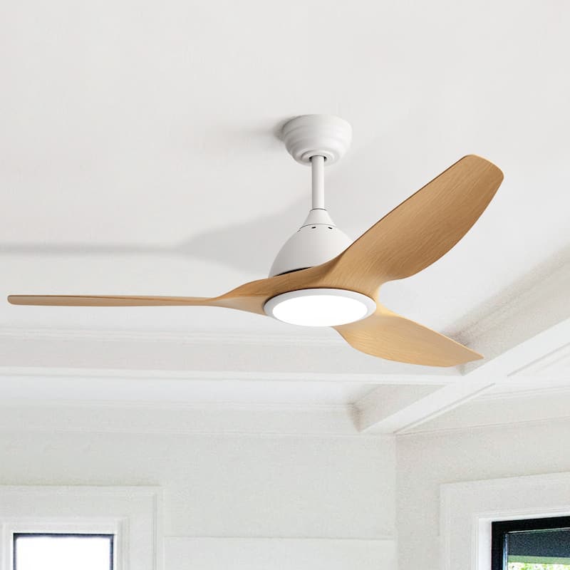 52" High CFM Modern Ceiling Fan with Remote Control and Reversible Motor Bedroom Ceiling Fan - 52 Inches - White and Wood/Witn Lights