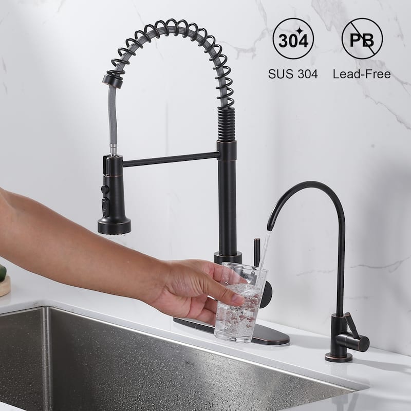 WOWOW Three Function Pull Down Kitchen Faucet with Drinking Water Faucet