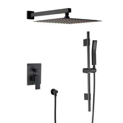 Matte Black 12" Squared Rain Shower Combo Set Hand Shower - 10*15.6