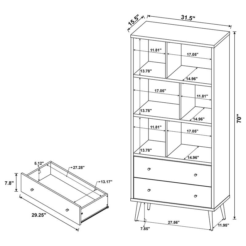Maeve 70-inch 3-shelf Bookcase with Drawers Distressed Pine - 31.50" x 15.50" x 70.00"
