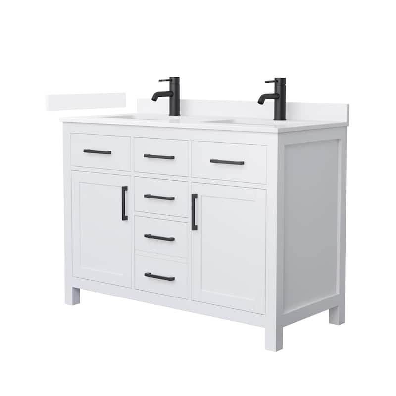 Wyndham Collection WCG2424-48D-QTZ-UNSMXX Beckett 48" Free Standing - White / White Quartz Top / Matte Black Hardware