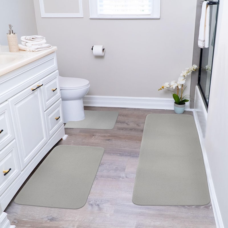 3 Piece Bathroom Rugs Set - Non-Slip Bath Rugs for Bathroom Floor - Gray