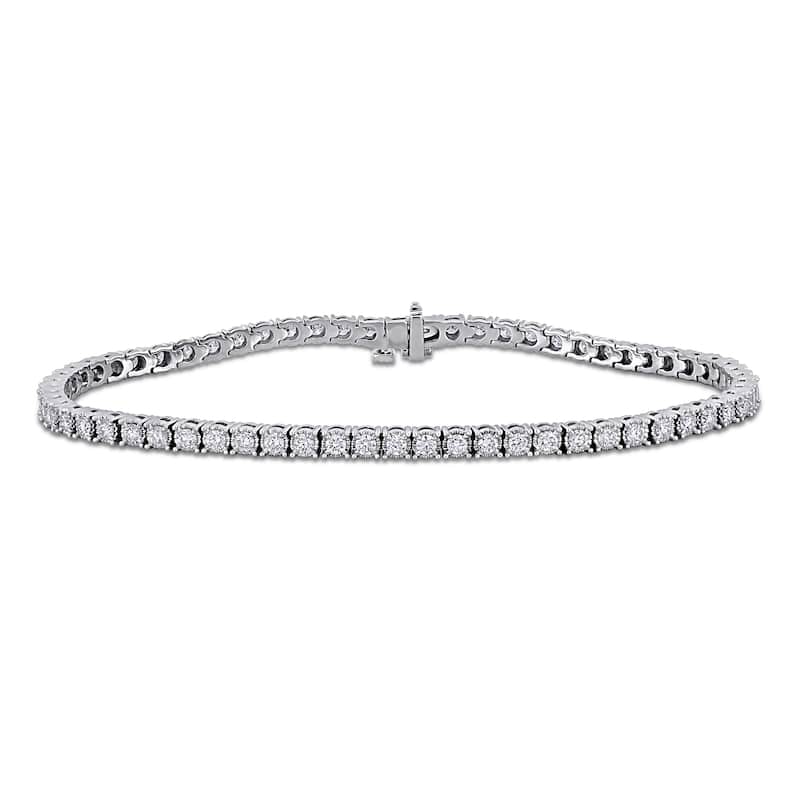 3 1/7ct TW Lab-Grown Diamond Tennis Anklet in 14k White Gold - 8.5 in