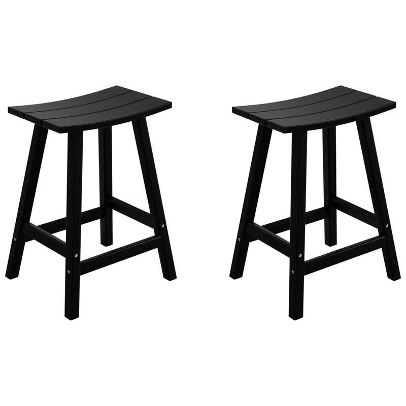 Laguna Hdpe All Weather Outdoor Patio 24" Saddle Seat Counter Stool (Set Of 2) - Black