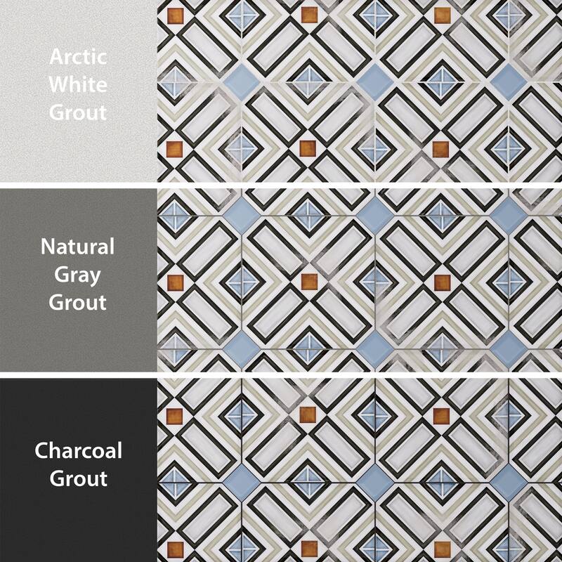 Merola Tile Vaudeville Octagon Deco Ritter with Taco Azzuro 7-7/8" x 7-7/8" Porcelain Floor and Wall Tile