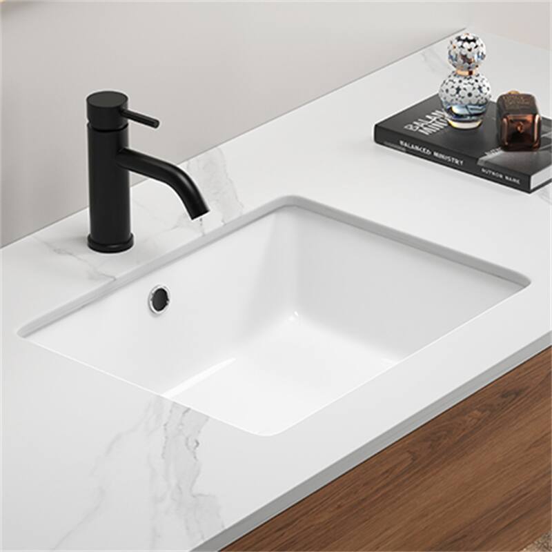 White Ceramic Rectangular Undermount Bathroom Sink - White
