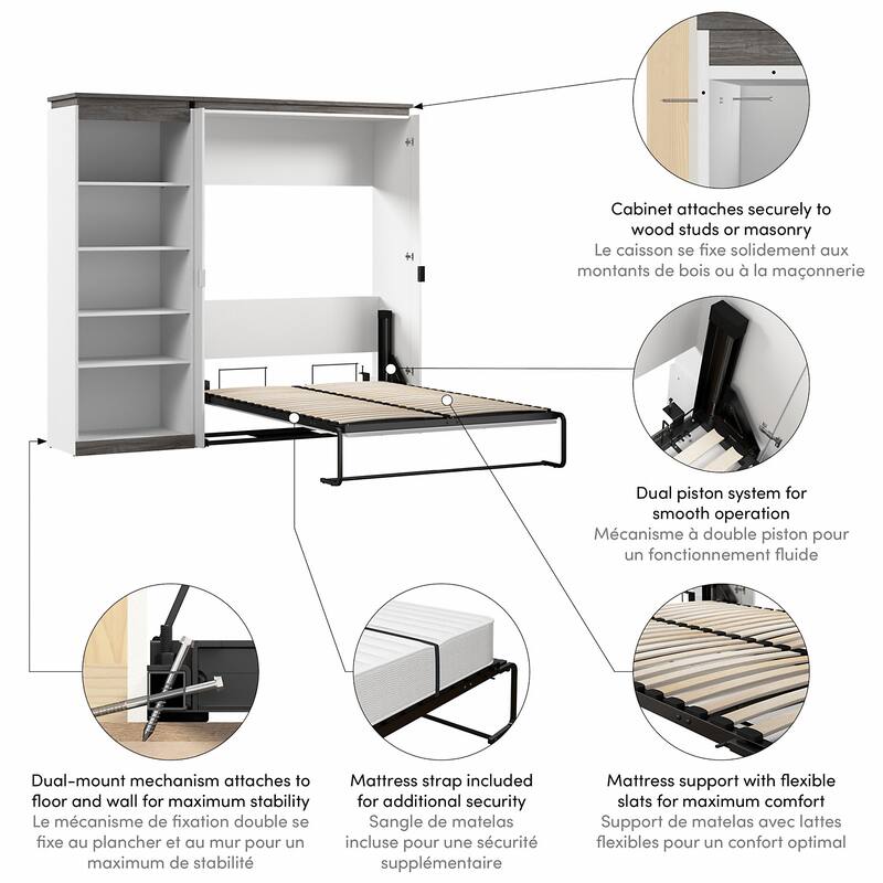 Orion Full Murphy Bed with Shelves (91W) by Bestar
