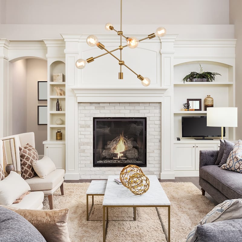 Modern Sputnik Chandelier Rotating Arms 6-light Electroplated Brass Gold for Kitchen Island