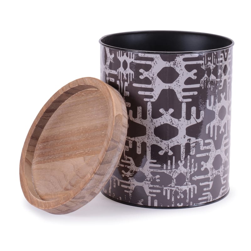 Metal Patterned Canister with Natural Wood Lid (Set of 3)
