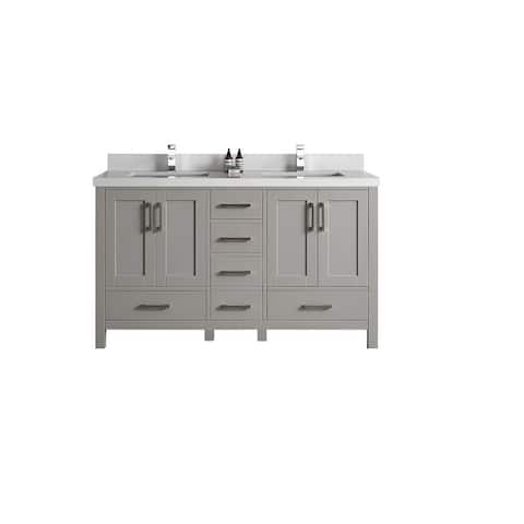 Willow Collections 60 x 22 Malibu Double Bowl Sink Bathroom Vanity with 2 in Quartz