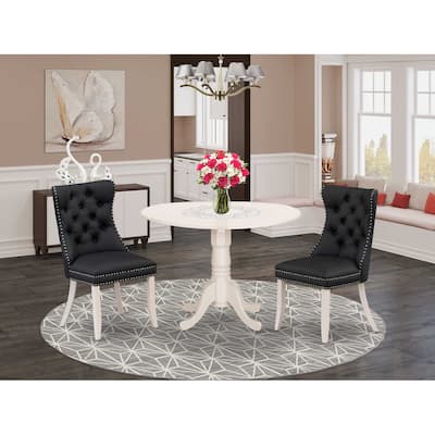 3-Piece Linen white Solid Wood Top-Round Upholstered Dining Room Set -Seats 4