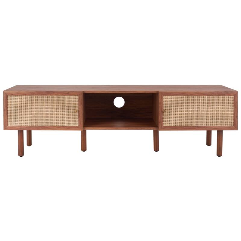 SAFAVIEH Kasandra 2 Door Media Stand - 60" W x 16" D x 18" H - 60Wx16Dx17H - Walnut/Natural