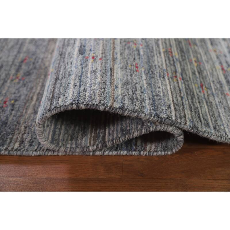 Gray Gabbeh Indian Area Rug Hand-Knotted Wool Carpet - 8'1"x 9'7"