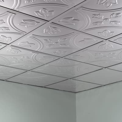 FASÄDE Traditional Style 5 Decorative Vinyl 2ft x 2ft Lay in Ceiling Panel in Brushed Aluminum (5 Pack)