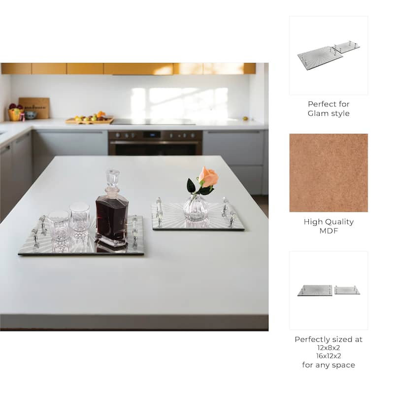 Decorative Pattern Glass Tray with Handles - Chic Home Decor - Accent Tray