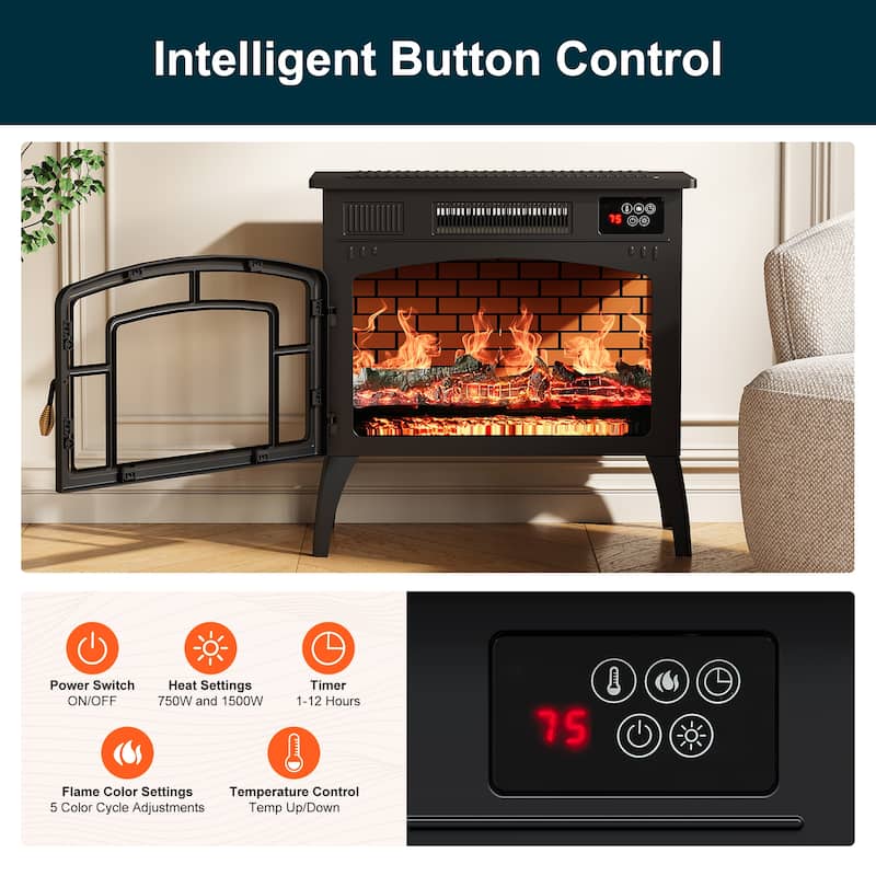 Freestanding Electric Fireplace Heater with Realistic 3D Flame - N/A