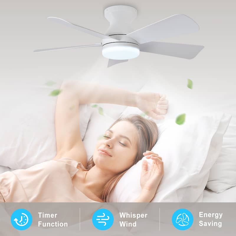 42/35 Inch Low Profile Ceiling Fan with Light: Dimmable, Remote Control, 6-Speed, 5 Blades