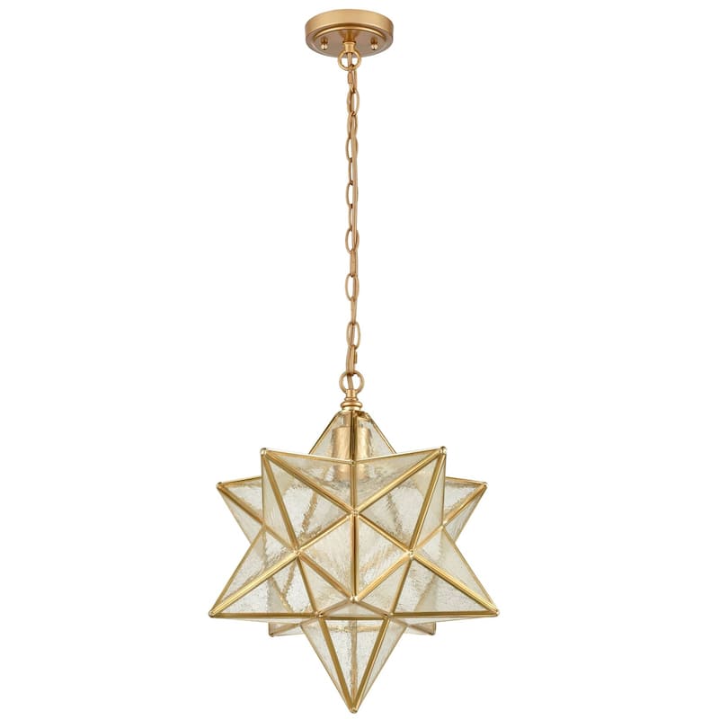 Malgrate Brass Moravian Star Pendant Light 14-inch Seeded Glass Shade