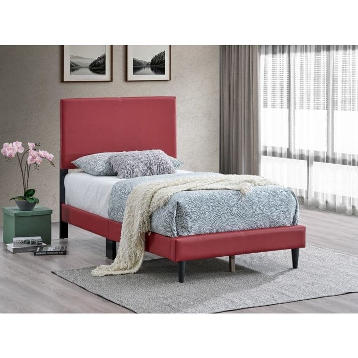 GDF Studio - Emily Modern Upholstered Bed with Adjustable Headboard (Mattress Not Included) - Red - Twin