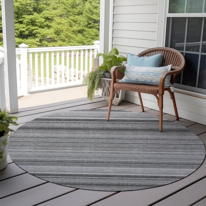 Machine Washable Indoor/ Outdoor Chantille Multi Stripe Rug - Gray - 8' x 8'